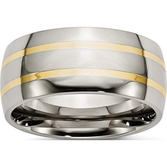Titanium/14K Titanium Polished With 14K Yellow Inlay 10mm Band (Size 14) Made In China tb141-14