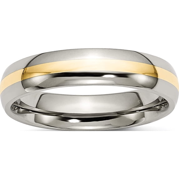 Titanium/14K Titanium Polished With 14K Yellow Inlay 5mm Band (Size 8.5) Made In China tb221-8.5