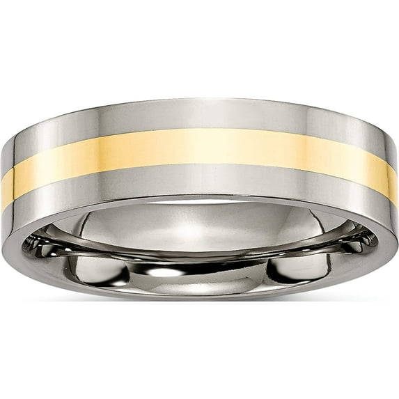 Titanium/14K Titanium Polished With 14K Yellow Inlay 6mm Flat Band (Size 13) Made In China tb219-13