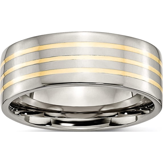 Titanium/14K Titanium Polished With 14K Yellow Inlay 8mm Flat Band (Size 7) Made In China tb227-7