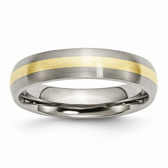 Titanium 14k Gold Inlay 5mm Brushed Band Ring - Size 7