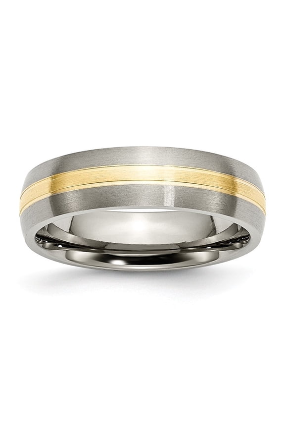 Titanium 14k Gold Inlay 6mm Brush/Polish Band - Size 11
