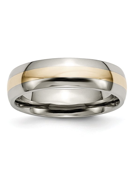 Titanium 14k Gold Inlay 6mm Polished Band Ring - Size 12