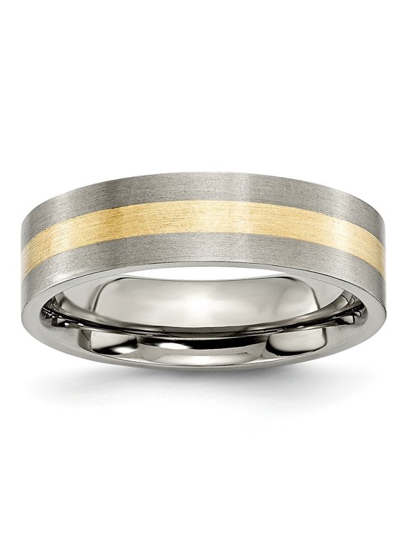 Titanium 14k Gold Inlay 6mm Satin Band Ring - Size 10