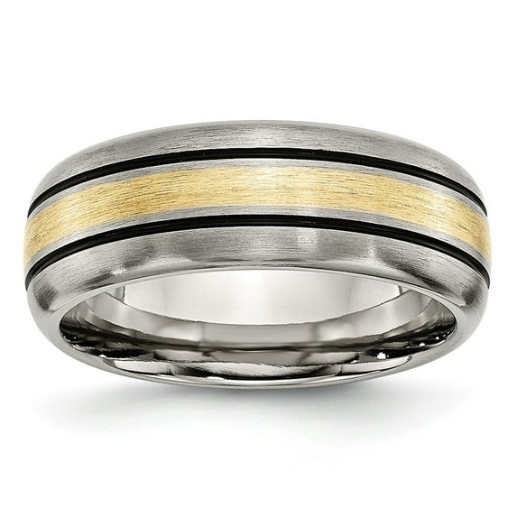 Titanium 14k Gold Inlay 8mm Brush/Antique Band - Size 13.5