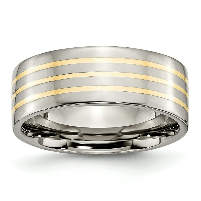 Titanium 14k Gold Inlay 8mm Flat Wedding Ring Band Size 13.00 Man Precious Metal Fine Jewelry For Dad Mens Gifts For Him