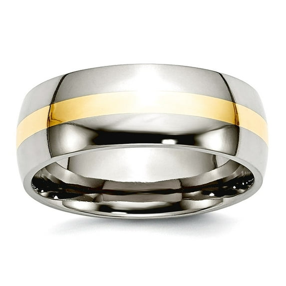 Titanium 14k Gold Inlay 8mm Polished Band Ring Size 12 Ring for Women and Men