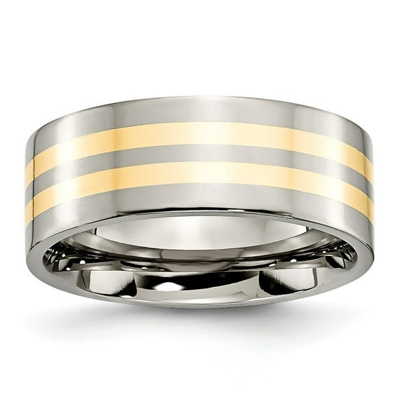 Titanium 14k Gold Inlay 8mm Polished Band Ring - Size 13