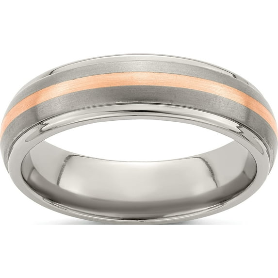 Titanium&14k Rose Gold Brushed & Polished 6mm Band