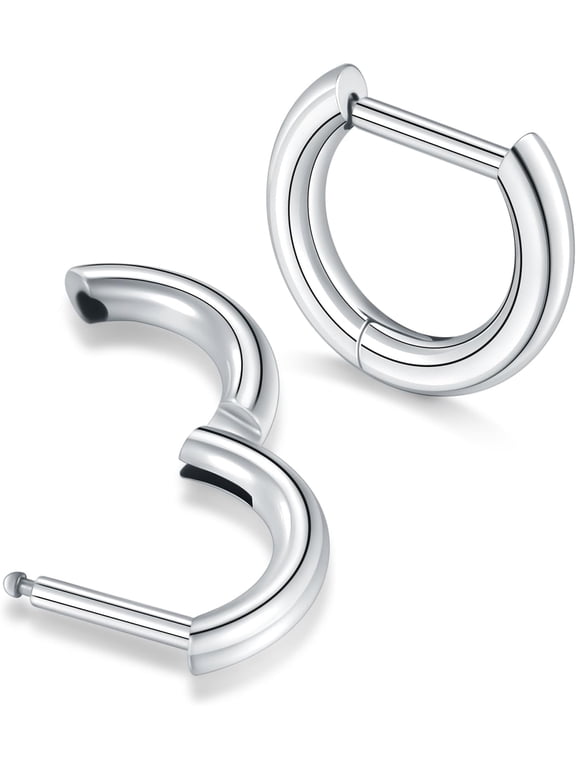 Titanium 16G D Shaped Nose Rings Hoops 8/10/12mm - Higned Segment Clicker Septum Rings Daith Conch Cartilage Piercing Jewelry for Women Men, Silver/Gold, 2PCS