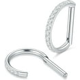 thumbnail image 1 of Titanium 16G D Shaped Nose Rings Hoops 8/10mm - Higned Segment Clicker Septum Rings Daith Conch Cartilage Piercing Jewelry for Women Men, Silver/Gold Plated, 2PCS, 1 of 6