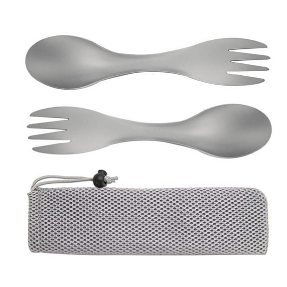 Titanium 2 in 1 Flatware Ultralight Portable 2 PCS Camping Tableware EDC Spoon Fork For Traveling Picnic Hiking