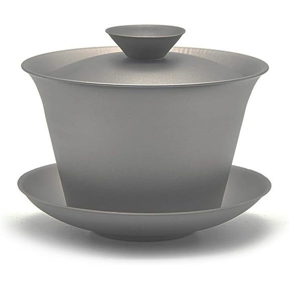 Titanium 200ml Tea Cup with Lid and Saucer Set Chinese Traditional Gaiwan Kungfu Tea Bowl Double-Wall Loose Leaf Tea Cup