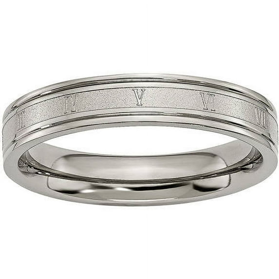 Titanium 4mm Brushed and Polished Roman Numerals Band