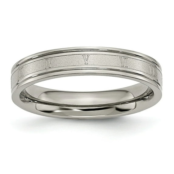 Titanium 4mm Brushed and Polished Roman Numerals Band