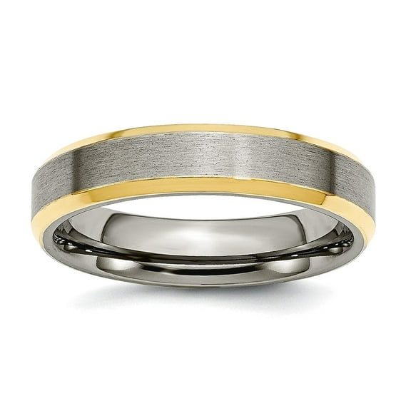 Titanium 5mm Gold Plated Beveled Edge Brushed and Polished Band Ring Size 10 Ring for Women and Men