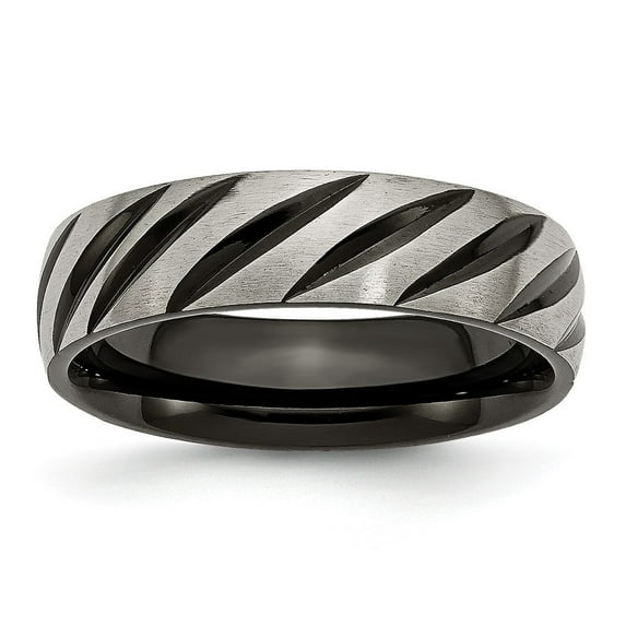Titanium 6mm Black Plated Swirl Design Brushed and Polished Band Ring - Size 12