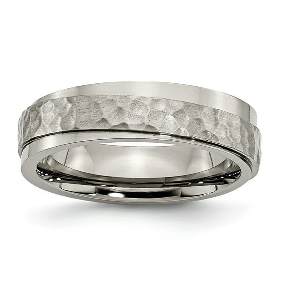 Titanium 6mm Hammered and Polished Band Ring - Size 7