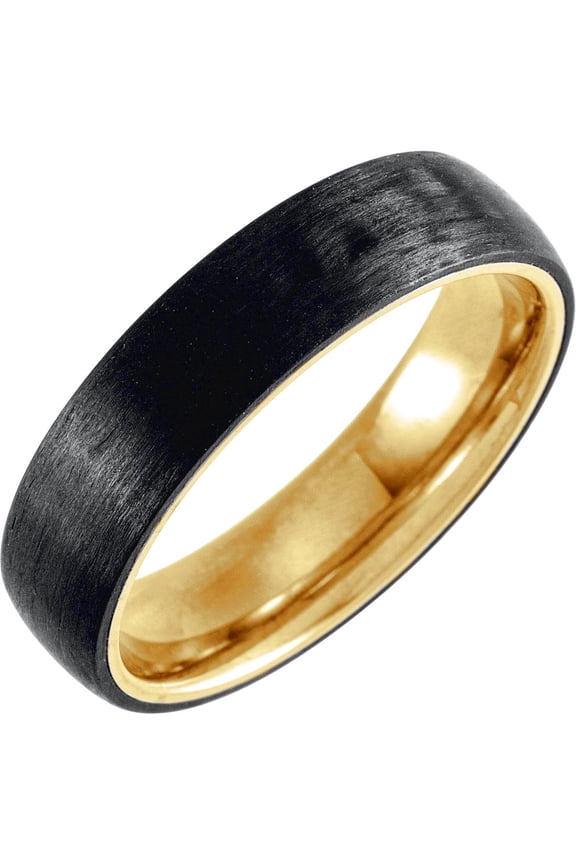 Titanium 6mm Polished Band With Carbon Fiber And 18k Yellow Gold Pvd Size 14 Ring for Women and Men