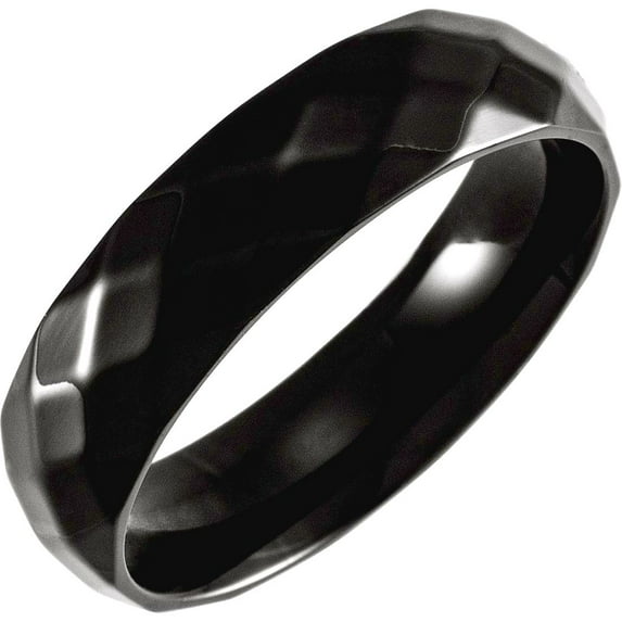Titanium 6mm Polished Faceted Band With Black Pvd Size 12 Ring for Women and Men - 10.6 Grams