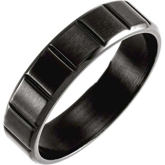 Titanium 6mm Polished Grooved Band With Black Pvd Size 10.5 Ring for Women and Men - 9.7 Grams