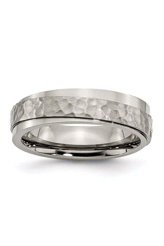 Titanium 6mm Ridged Edge Hammered and Polished Band