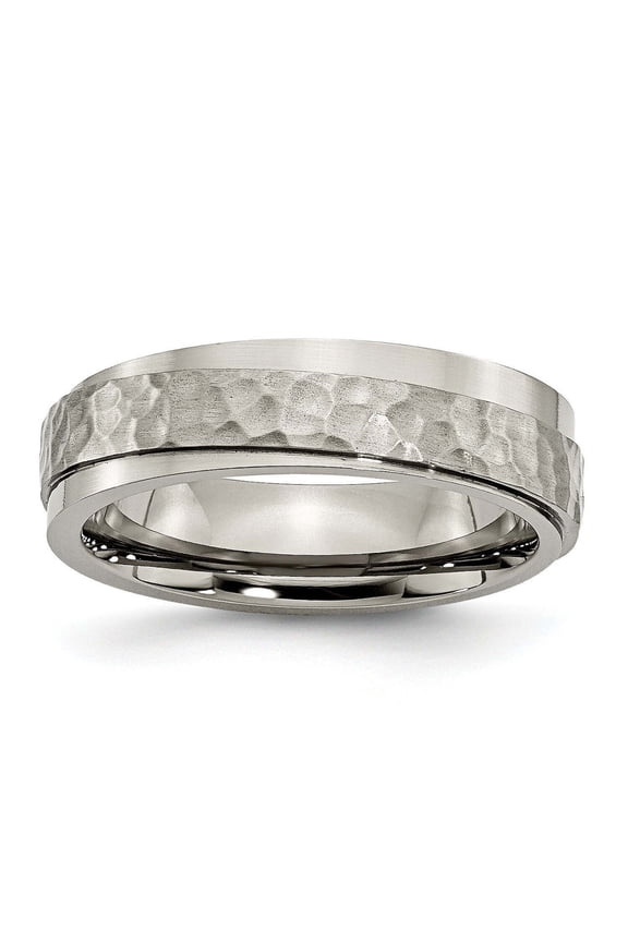 Titanium 6mm Ridged Edge Hammered and Polished Band