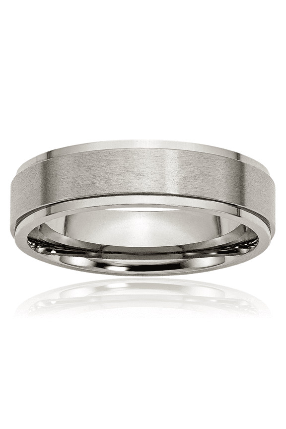 Titanium Flat 6mm Wide Comfort Fit Ridged Edge Plain Wedding Band Ring - Polished, Engravable - Matte Men's
