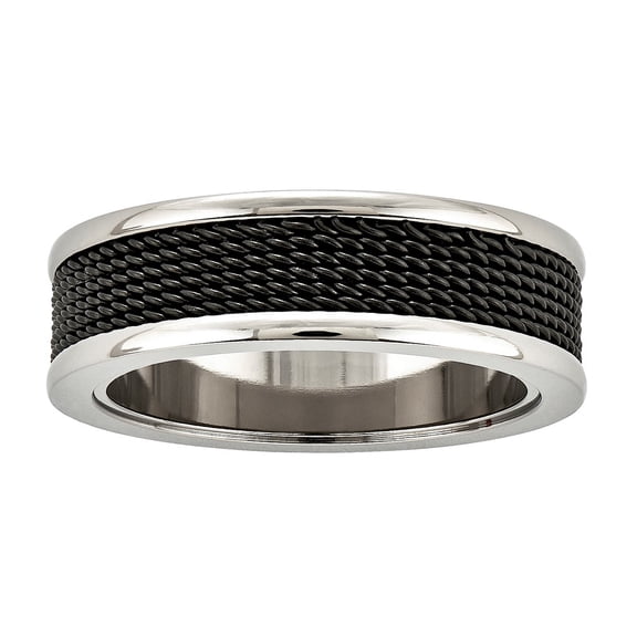 Titanium 7 mm Polished w/Black Ion Plated Wire Mesh Center Inlay Band