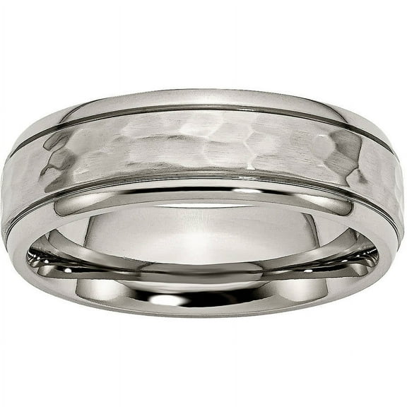 Titanium 7mm Grooved Edge Hammered and Polished Band