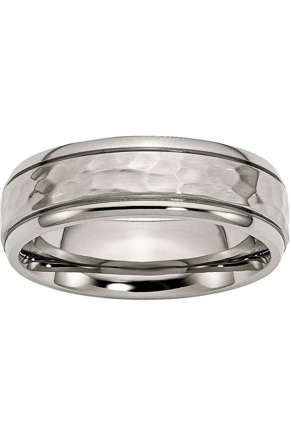 Titanium 7mm Grooved Edge Hammered and Polished Band