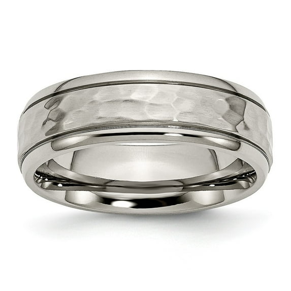 Titanium 7mm Hammered and Polished Band Ring - Size 11.5
