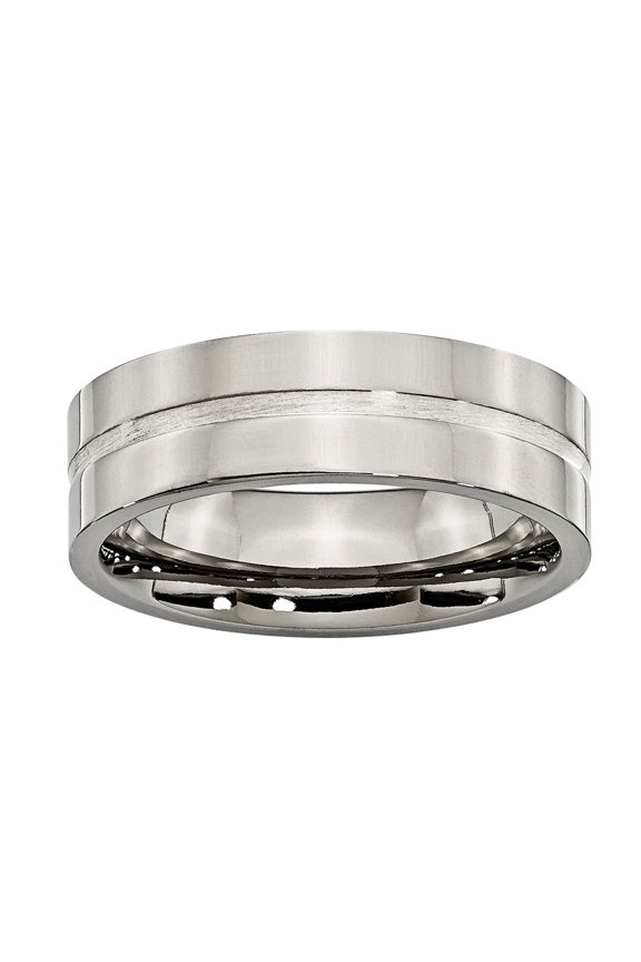 Titanium 7mm Silver Inlay Comfort-fit Band