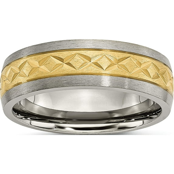 Titanium 7mm Yellow Ip-Plated X Design Grooved Satin Band (Size 8) Made In China tb244-8