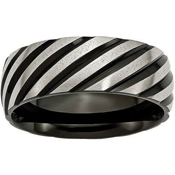 Titanium 8mm Black IP-plated Swirl Brushed Polished Band