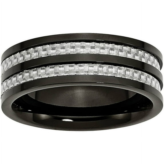 Titanium 8mm Black IP-plated with Carbon Fiber Inlay Polished Band