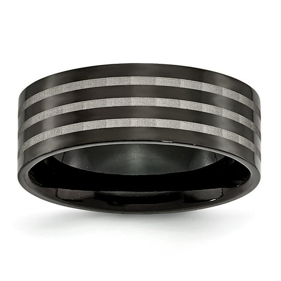 Titanium 8mm Black-Plated with Titanium Inlay Band Ring - Size 9