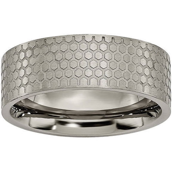 Titanium 8mm Brushed Patterned Flat Band