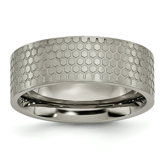 Titanium 8mm Brushed Patterned Flat Band