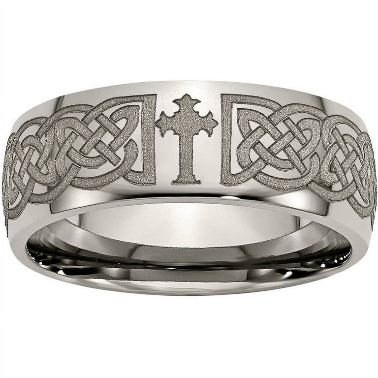 Titanium Flat 8mm Celtic Knot Laser Design Polished Band Titanium Flat 8mm Celtic Knot Laser Design Polished Band
