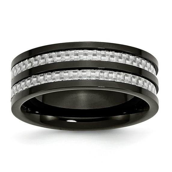 Titanium 8mm Men's Black IP-plated with Carbon Fiber-Inlay Wedding Band Ring Size 8