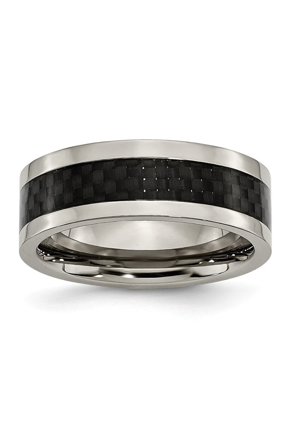 Titanium 8mm Polished with Black Carbon Fiber Inlay Band Size: 11; for Adults and Teens; for Women and Men