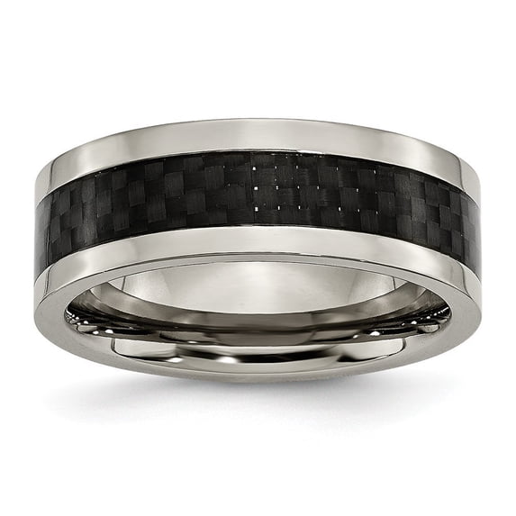 Titanium 8mm Polished with Carbon Fiber Inlay Band Ring - Size 11.5
