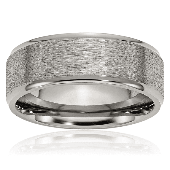 Titanium 8mm Ridged Edge Plain Classic Wedding Band Ring