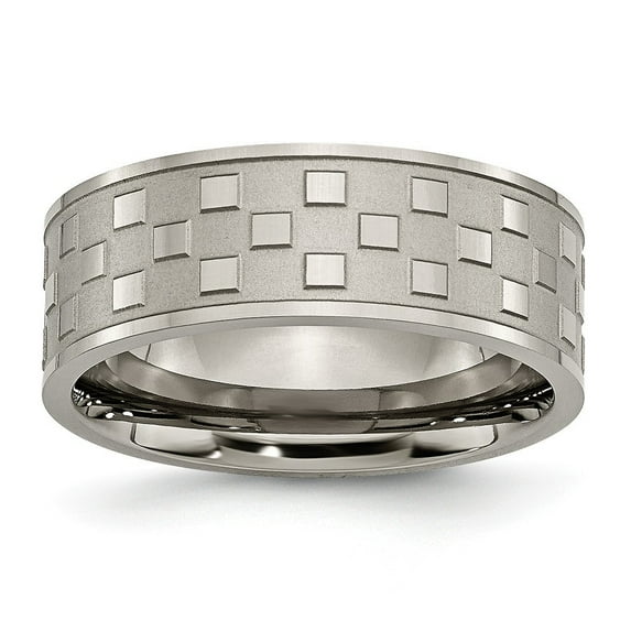 Titanium 8mm Satin and Polished Checkered Band Ring - Size 12