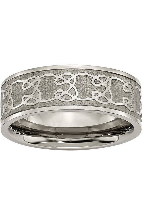 Titanium 8mm Satin and Polished Scroll Design Band