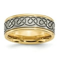 thumbnail image 1 of Titanium 8mm Scroll Design Yellow Ip-plated Grooved Edge Brushed Polished B Ring - Size 13, 1 of 2