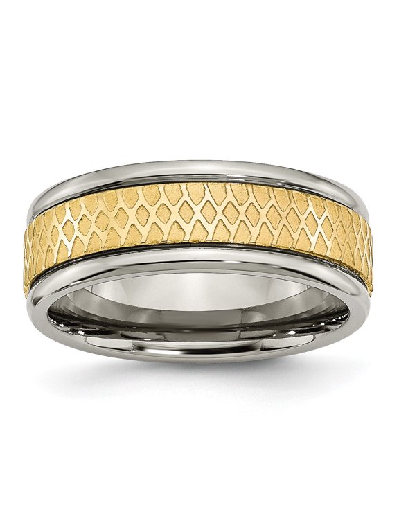 Titanium 8mm Yellow IP-plated Ridged Edge Fancy Brushed Band