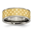 thumbnail image 1 of Titanium 8mm Yellow IP-plated Satin and Polished Checkered Band Size: 11; for Adults and Teens; for Women and Men, 1 of 6
