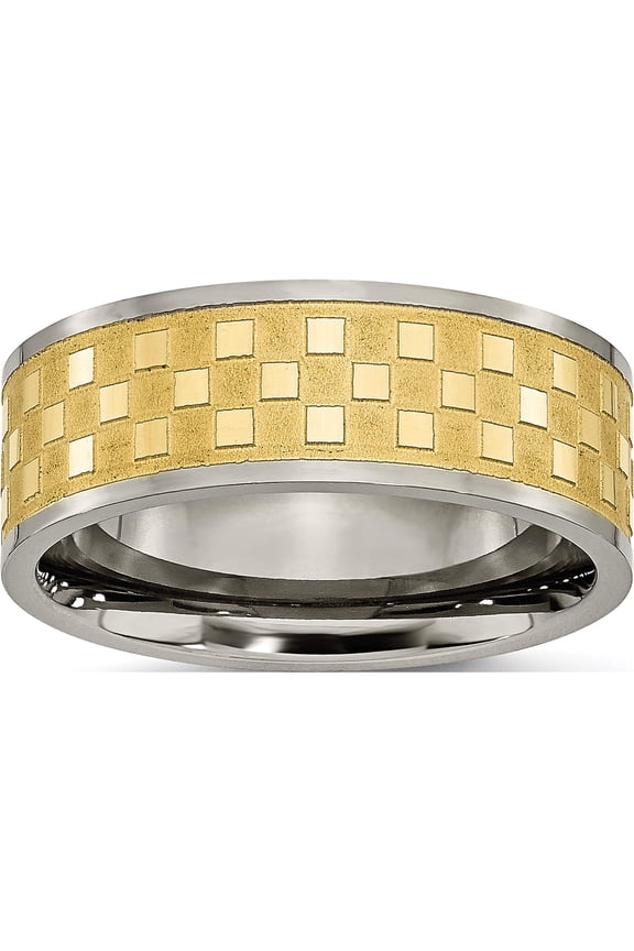 Titanium 8mm Yellow Ip-Plated Satin And Polished Checkered Band (Size 11) Made In China tb246-11
